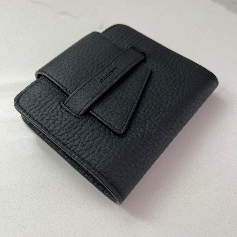 AllSaints Black Pebbled Leather Wallet w/ Removable Zip Coin Pouch